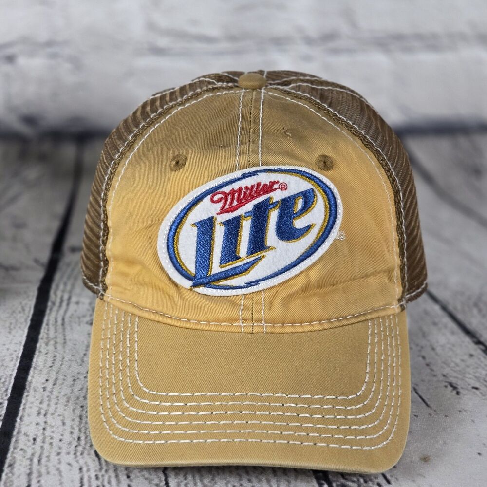 Miller Lite Beer Hat Trucker Cap Brown Canvas Adjustable Low Profile Can Retro